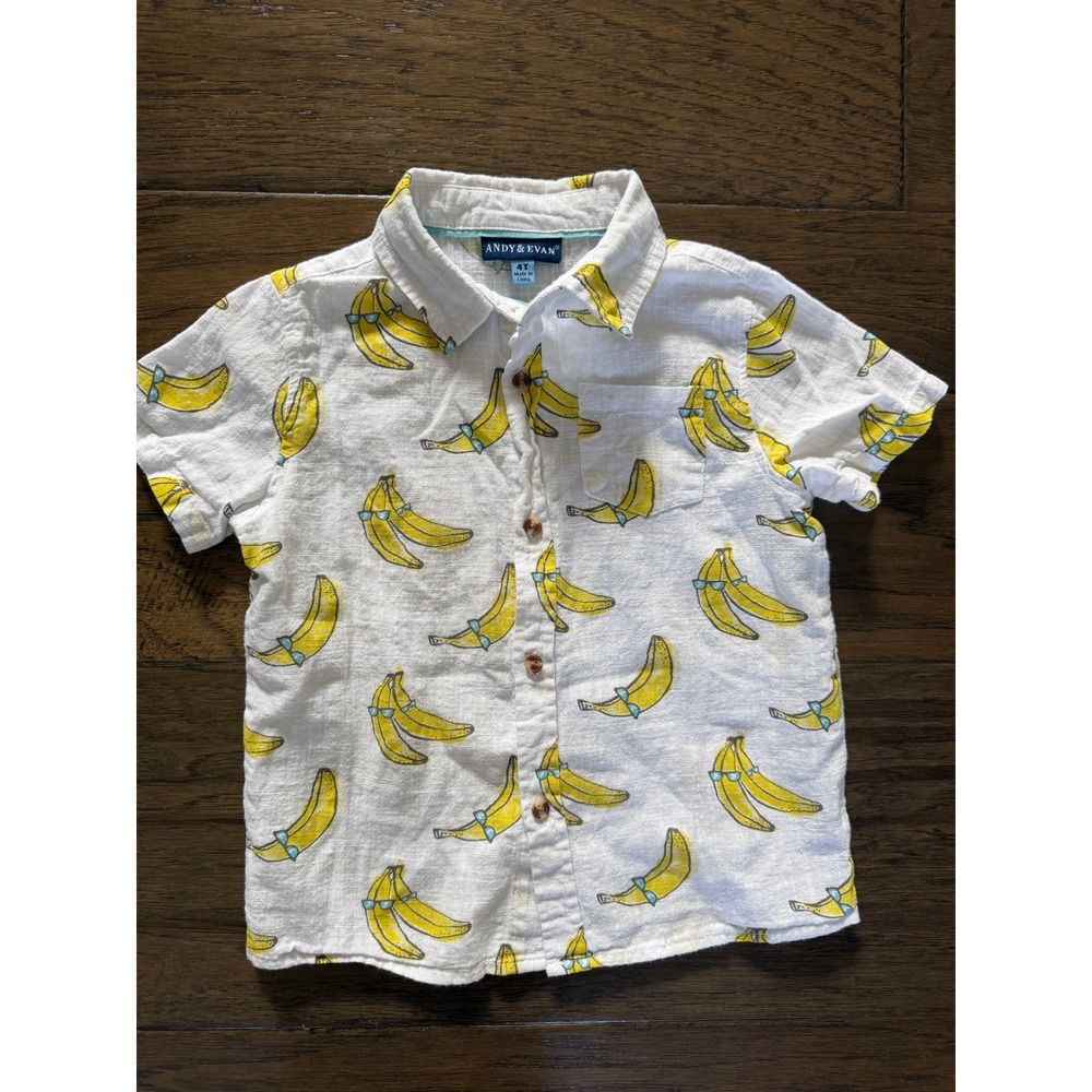 Andy & Evan Boy's Banana Print Short Sleeve Shirt Size 4T